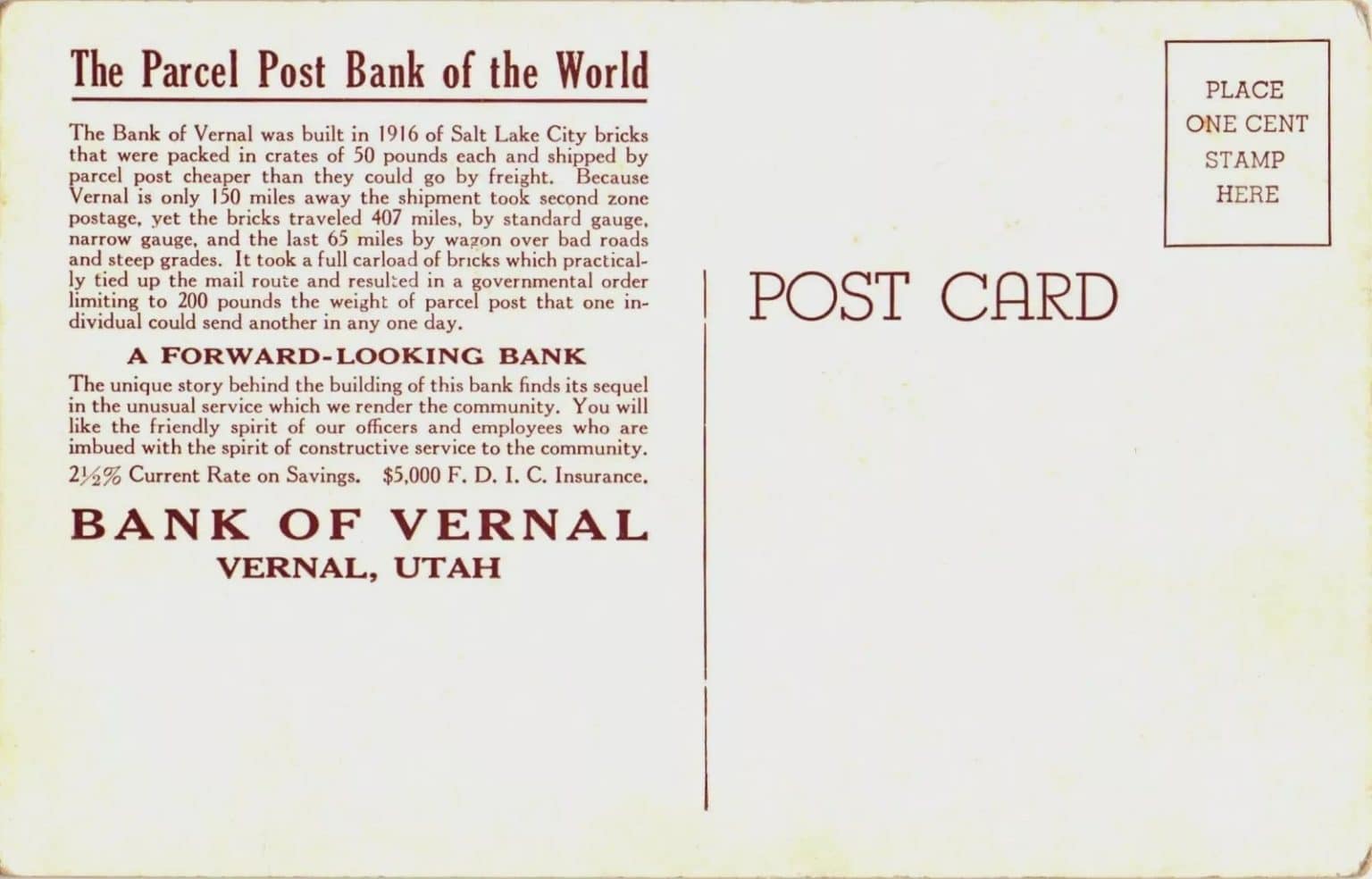 bank address | Postcard History